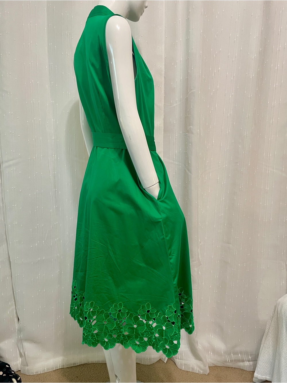 Elie Tahari Green Sleeveless Midi Dress with Waist Tie and Pockets - Picture 5 of 6